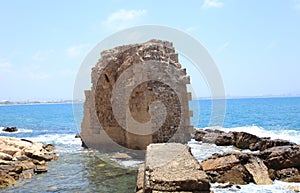 Remains of Crusader Harbor in Akko, Israel photo