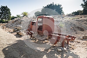 The remains of the defeated fighting vehicles of the Hagana - the IDF - ambushed during the War of Independence near the village o