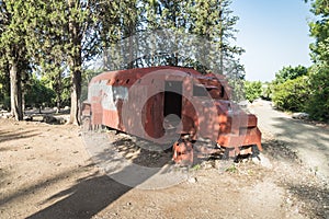 The remains of the defeated fighting vehicles of the Hagana - the IDF - ambushed during the War of Independence near the village o