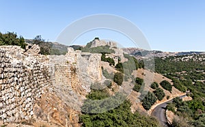 The remains of the eastern fortress wall in Nimrod Fortress located in Upper Galilee in northern Israel on the border with Lebanon