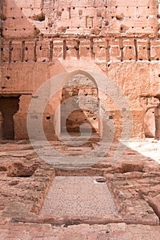 Remains of the El Badi Palace, a ruined palace of the Saadian dynasty located in Marrakesh. Morocco