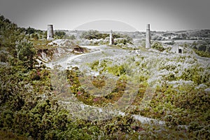 The remains of the engine houses at a disused copper and tin mining site in Cornwall, UK.