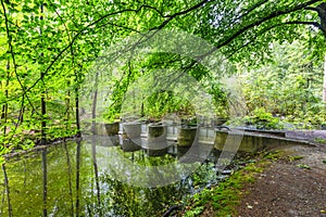 Remains of experimental hydraulic installations and flow models