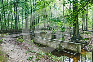 Remains of experimental hydraulic installations and flow models