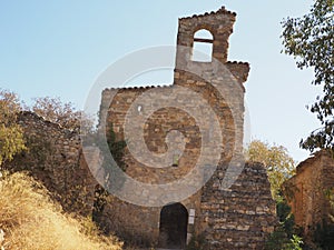 Remains of facade of the Church of Finestres, Huesca, Aragon, Spain, Europe