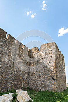 The remains of the fortress wall in the ruins of the Smederevo fortress, standing on the banks of the Danube River in Smederevo to
