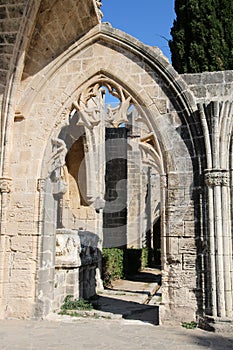 Remains of a Gothic archway of Bellapais Abbey, Northern Cyprus