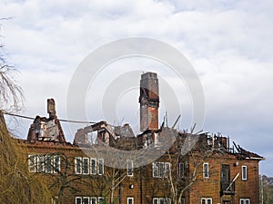 Remains of Henderson Hall in the High Heaton suburb of Newcastle upon Tyne after being devastated by an arson attact on 8th June