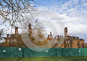 Remains of Henderson Hall in the High Heaton suburb of Newcastle upon Tyne after being devastated by an arson attact on 8th June