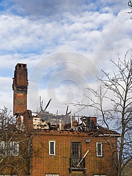 Remains of Henderson Hall in the High Heaton suburb of Newcastle upon Tyne after being devastated by an arson attact on 8th June