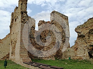 Remains of the medieval fortress tower remains closeup