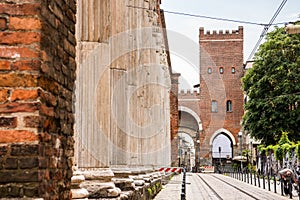 The remains of the medieval gate of  Porta gate Ticinese,  formerly known as Porta Cicca, and during Napoleonic rule as Porta