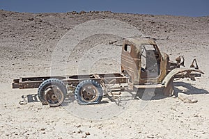 Remains of an old abandoned truck in the desert