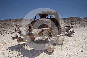 Remains of an old abandoned truck in the desert