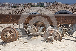 Remains of an old abandoned truck in the desert