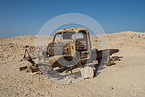 Remains of an old abandoned truck in the desert