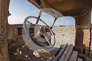 Remains of an old abandoned truck in the desert