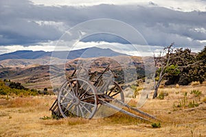 Remains of old miners abandoned town, Bendigo, New Zealand photo