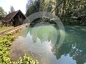 Remains of an old sawmill on the small dam of ÄŒogrljevo Lake in the mountain hamlet of TiÄ‡i - Gorski kotar, Croatia