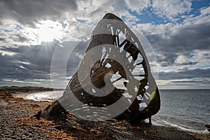 Remains of the old ship at San Gregorio in Magellanes, southern Chile photo