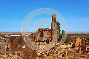 Remains of the old town of Belchite, Spain photo