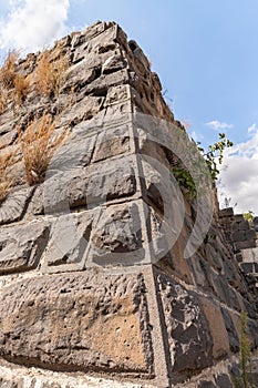 Remains  of the outer walls on the ruins of the great Hospitaller fortress - Belvoir - Jordan Star - located on a hill above the