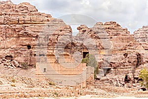 Remains of palace of the pharaohs daughter the Qasr al-Bint carved by the Nabatean craftsmen in the Nabatean Kingdom of Petra in