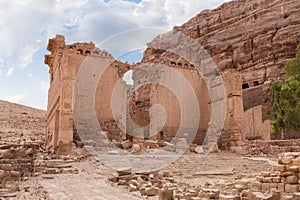 The remains of palace of the pharaohs daughter the Qasr al-Bint in the Nabatean Kingdom of Petra in the Wadi Musa city in Jordan