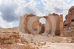 The remains of palace of pharaohs daughter the Qasr al-Bint in the Nabatean Kingdom of Petra in the Wadi Musa city in Jordan
