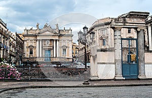 Remains of the Roman amphitheater at the Piazza Stesicoro in Cat photo