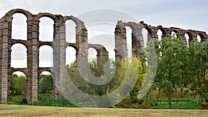 Roman aqueduct of Los Milagros in MÃÂ©rida, Spain photo