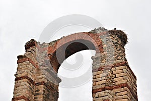 Roman aqueduct of Los Milagros in MÃÂ©rida, Spain photo