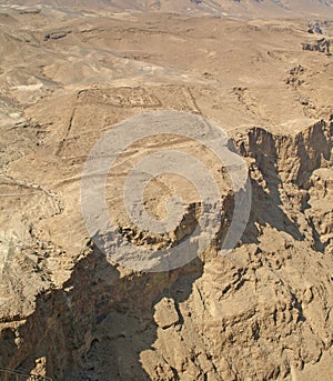 Remains of the roman siege camp at Masada over the Judaean Desert Israel
