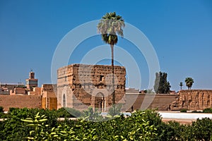 Remains of a ruined 16th century Saadian Dynasty El Badi palace located in Marrakesh, Morocco