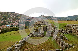 The remains of Sacsayhuaman archaeological site, ancient citadel of the Inca empire overlooking the city of Cusco, Peru