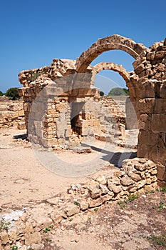 The remains of  Saranta Kolones castle. Paphos Archaeological Park. Cyprus