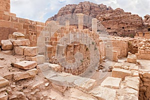 Remains of side street with an arched ceiling in a Roman city in the Nabataean Kingdom of Petra in the Wadi Musa city in Jordan