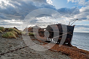 Remains of the steamship Amadeo at San Gregorio in Magellanes, southern Chile