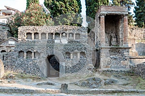 Remains of stone graves at necropoli of Pompei