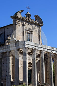 Remains of Temple of Antoninus and Faustina in Forum Romanum, Rome, Italy