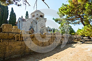 The remains of the temple of Athina Polias on a Filerimos Hill in Rhodes