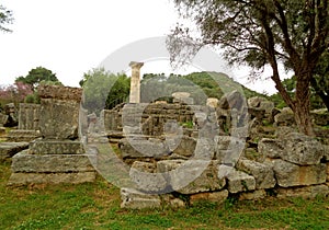 The Remains of the Temple of Zeus in the Archaeological Site of Ancient Olympia, Greece