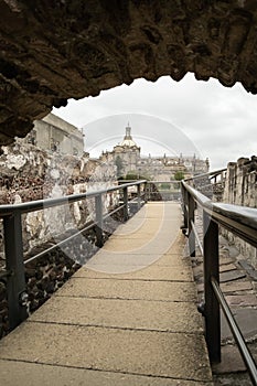 Vertical of Templo Mayor of Tenochtitlan Showing Inside Building Mexico City CDMX photo