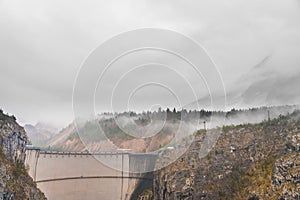 Remains of vajont dam on a cloudy day