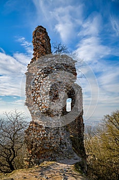 Remains of wall of the ruins from castle Pajstun near the village Borinka