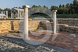 Remains of walls and columns from roman fortress Novae,