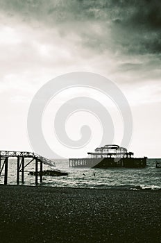 Remains of the west pier on brighton beach, England