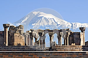 Remains of the Zvartnots Temple and Mount Ararat, Yerevan, Armenia