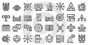 Remarketing icons set, outline style