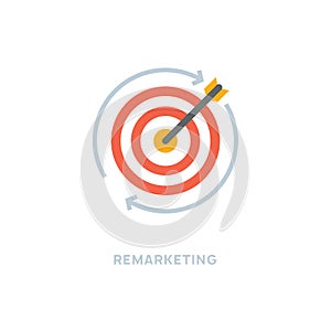 Remarketing website funnel icon. Retargeting bullseye arrow dart business goal concept photo